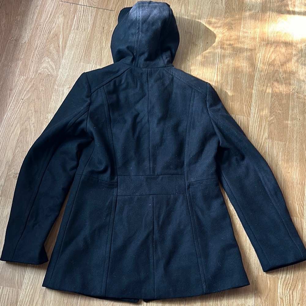 London Fog Black Hooded Wool Blend Coat - Size Small - Picture 7 of 16